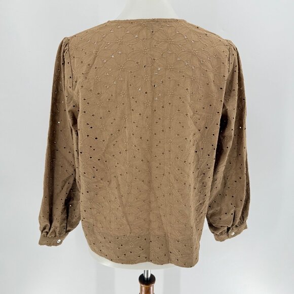 Serra By Joie Rucker Womens Dune Brown Embroidered Button-Up Blouse 3/4 Sleeves, - Picture 2 of 4